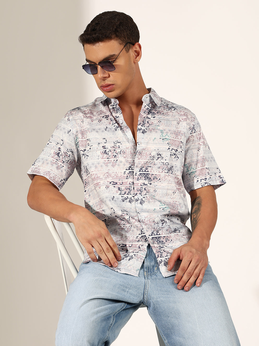 Men's Abstract Multi Regular Fit Half Sleeve Shirt