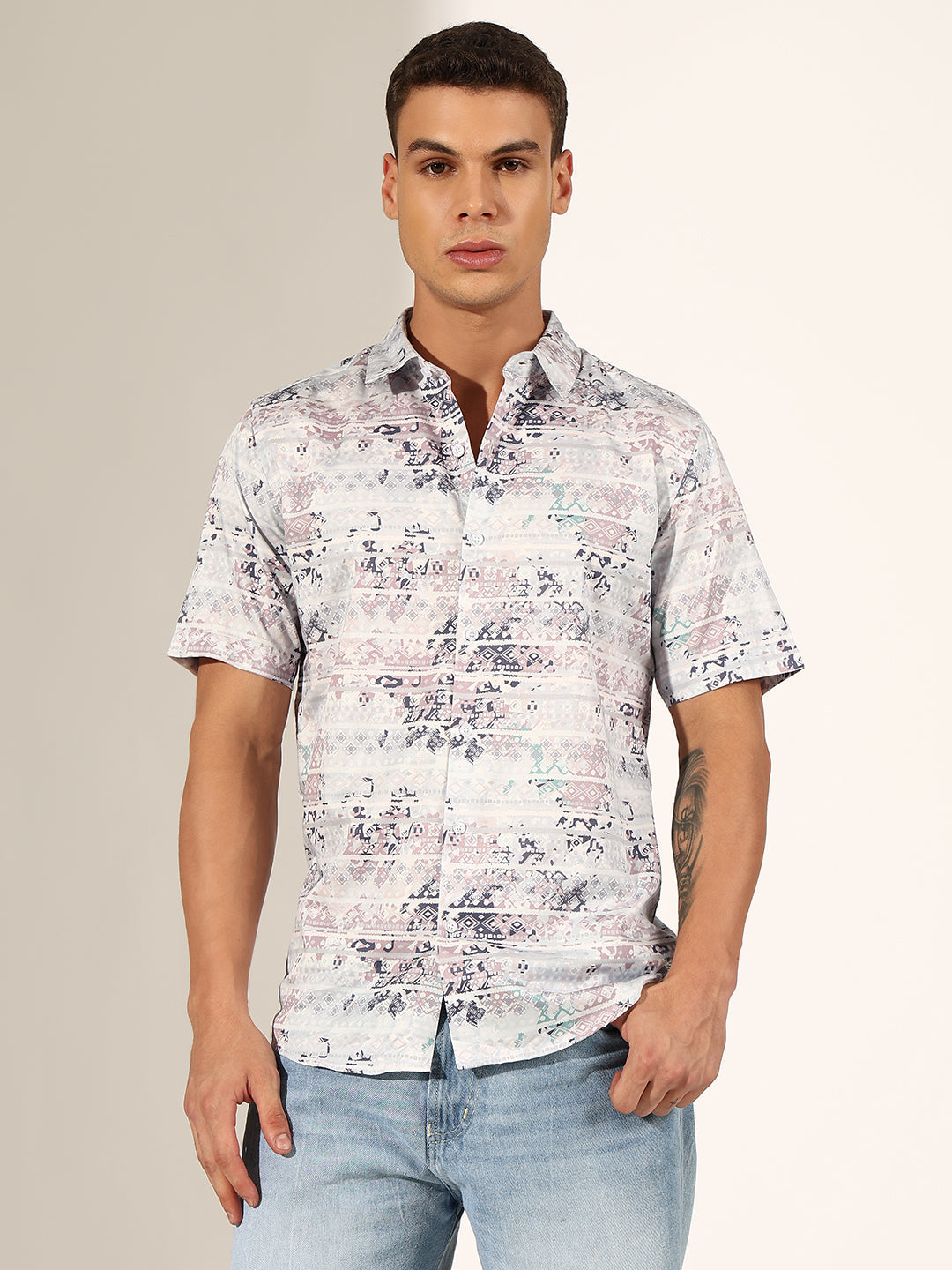 Men's Abstract Multi Regular Fit Half Sleeve Shirt