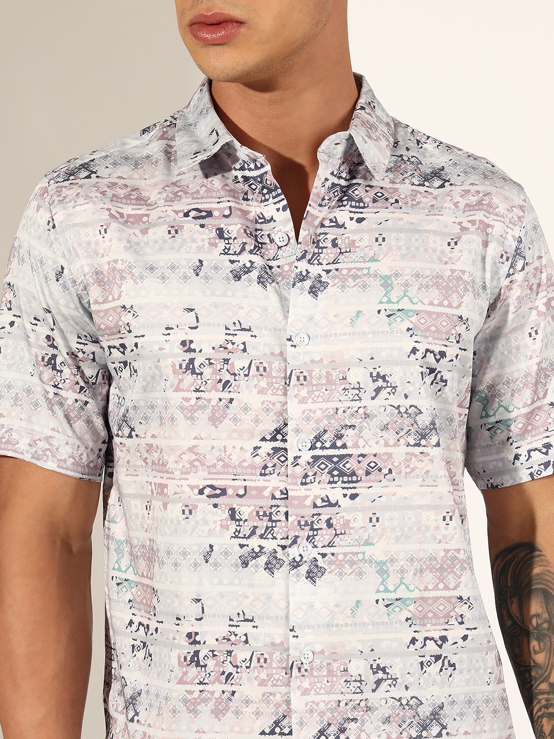 Men's Abstract Multi Regular Fit Half Sleeve Shirt