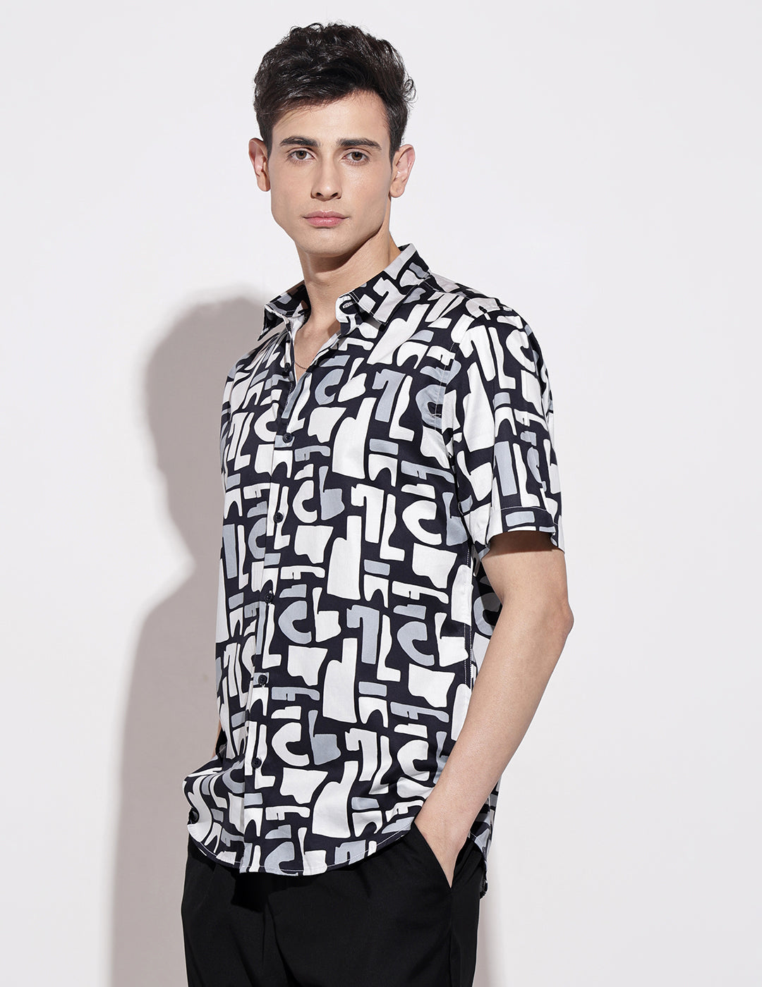 Men's Abstract Print Navy Blue Half Sleeve Regular Fit Shirt