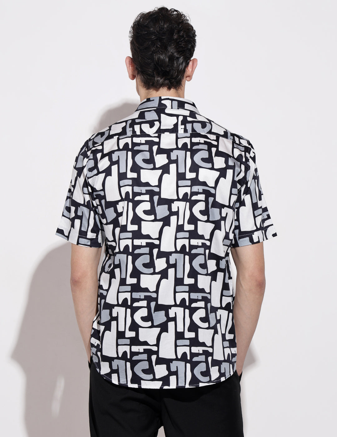 Men's Abstract Print Navy Blue Half Sleeve Regular Fit Shirt