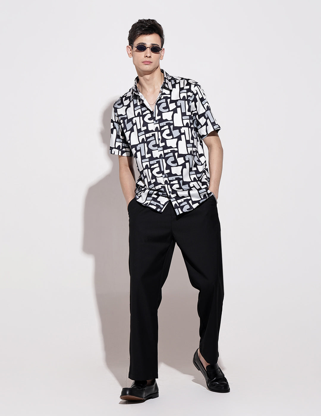 Men's Abstract Print Navy Blue Half Sleeve Regular Fit Shirt