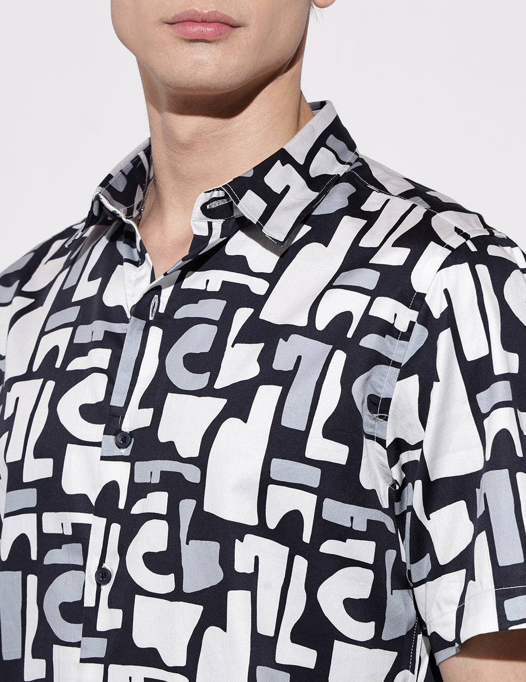 Men's Abstract Print Navy Blue Half Sleeve Regular Fit Shirt