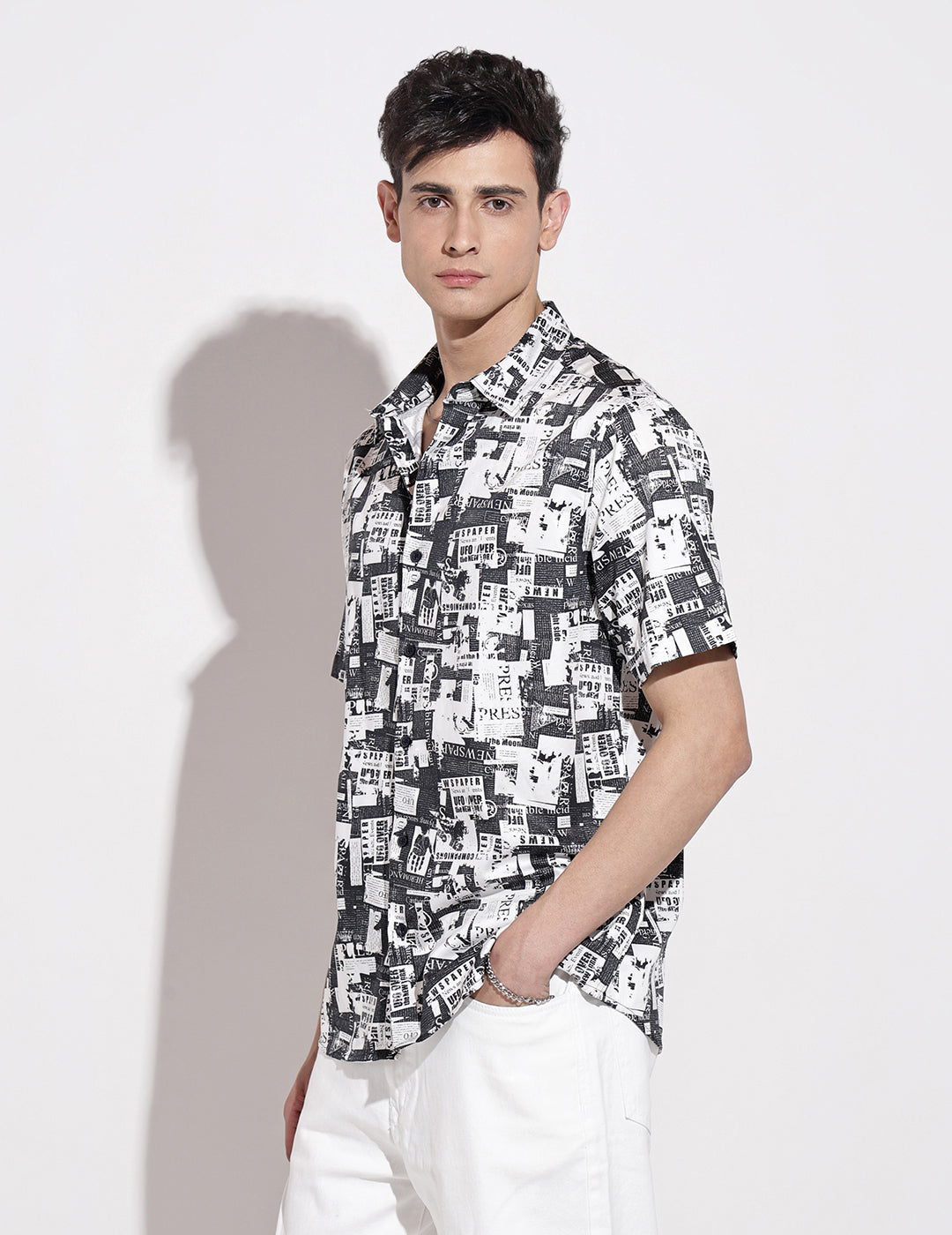 Men's Abstract Print Black Half Sleeve Regular Fit Shirt