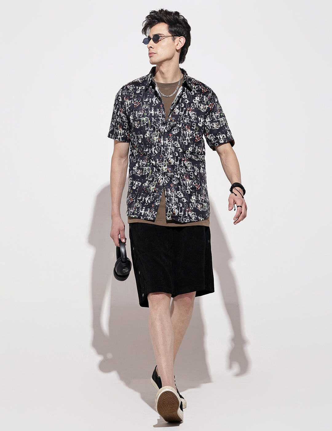 Men's Abstract Print Black Half Sleeve Regular Fit Shirt