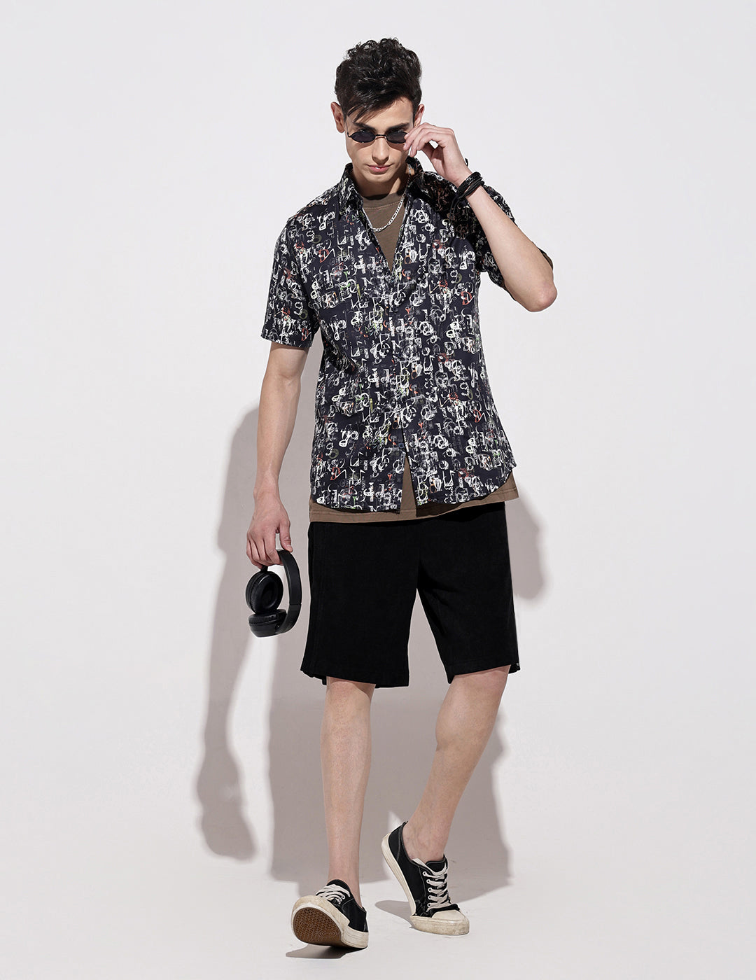 Men's Abstract Print Black Half Sleeve Regular Fit Shirt