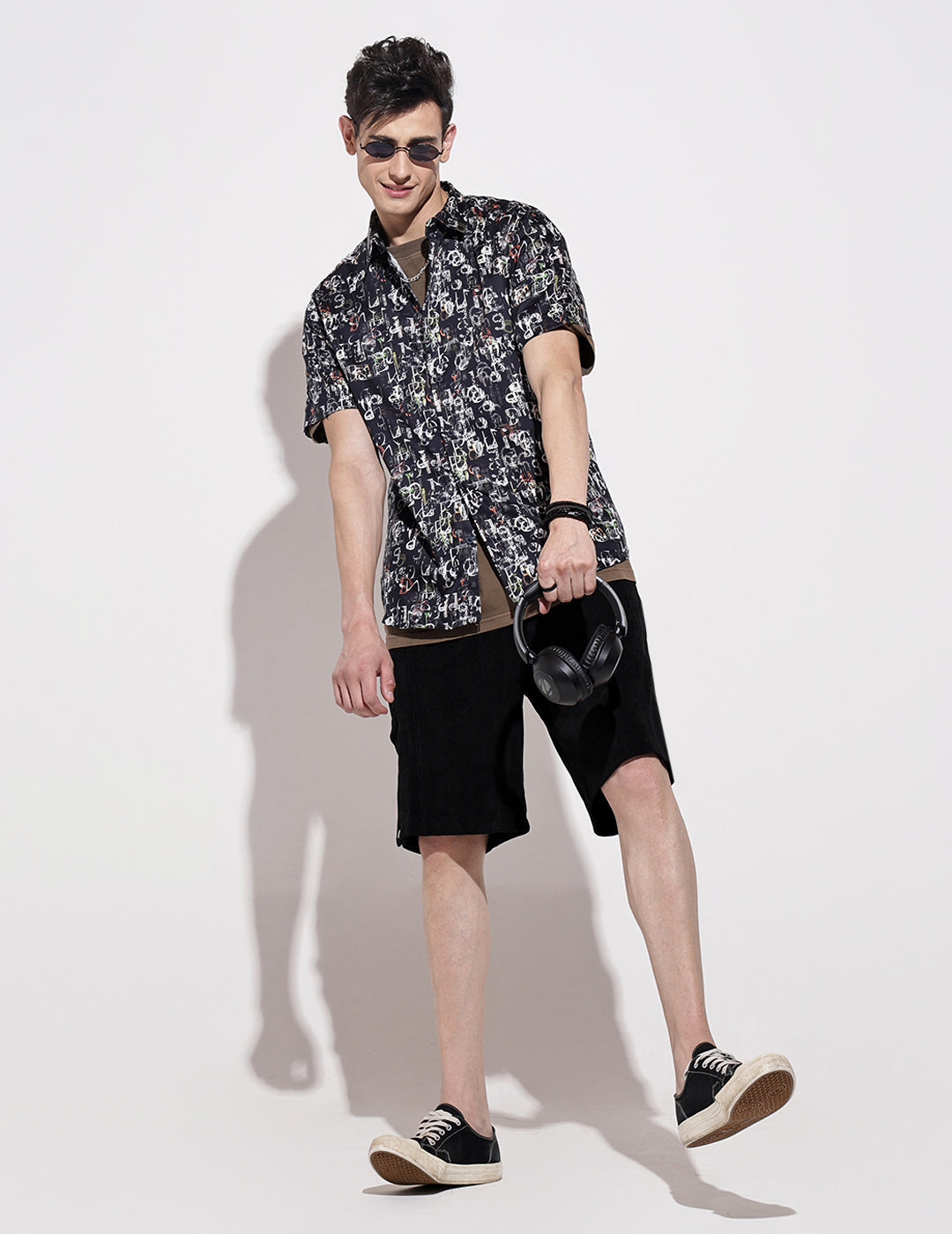 Men's Abstract Print Black Half Sleeve Regular Fit Shirt