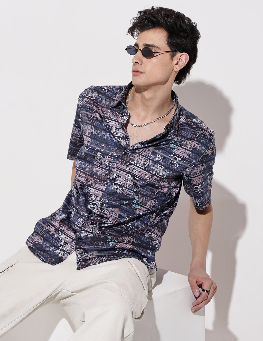 Men's Abstract Print Multi Half Sleeve Regular Fit Shirt