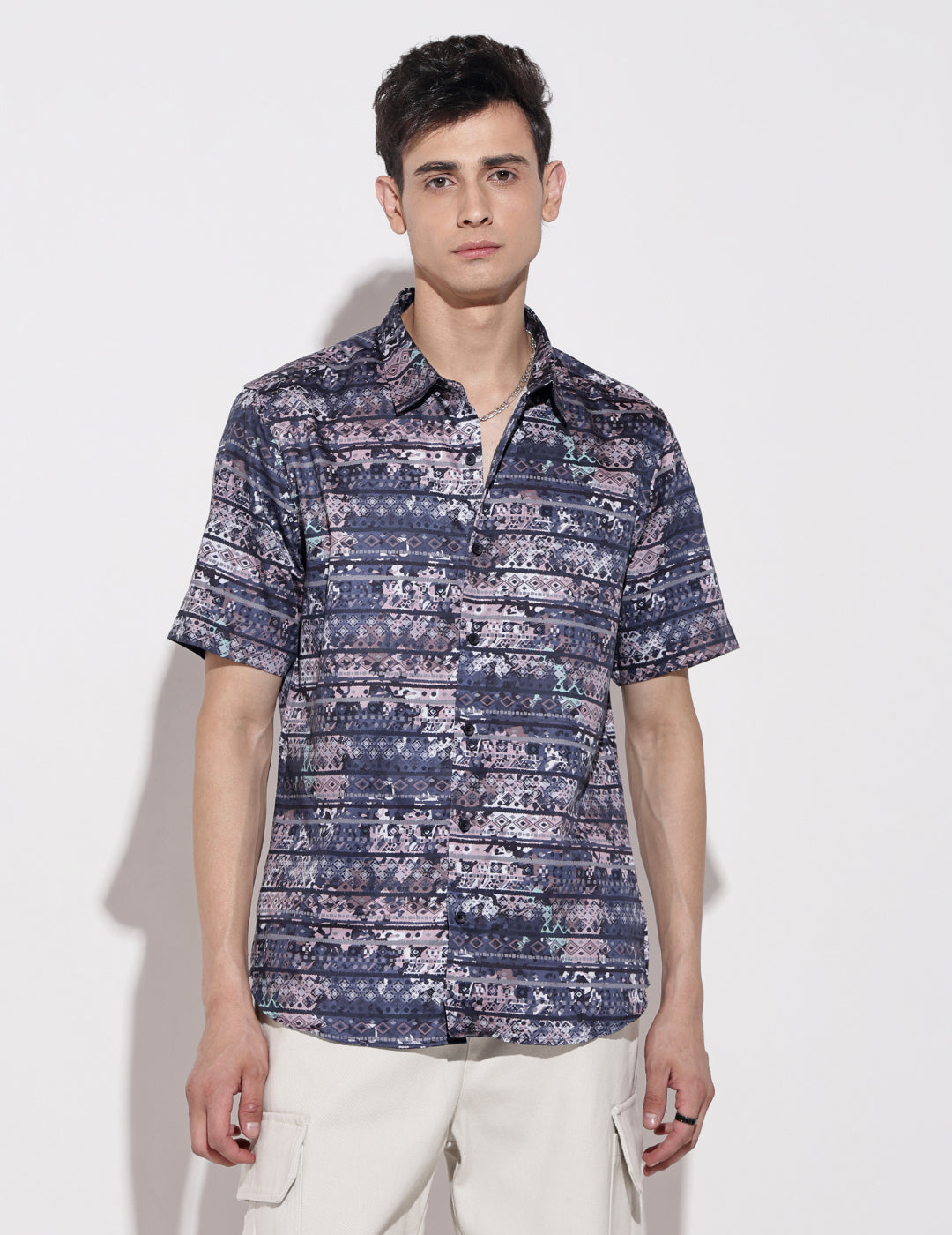 Men's Abstract Print Multi Half Sleeve Regular Fit Shirt