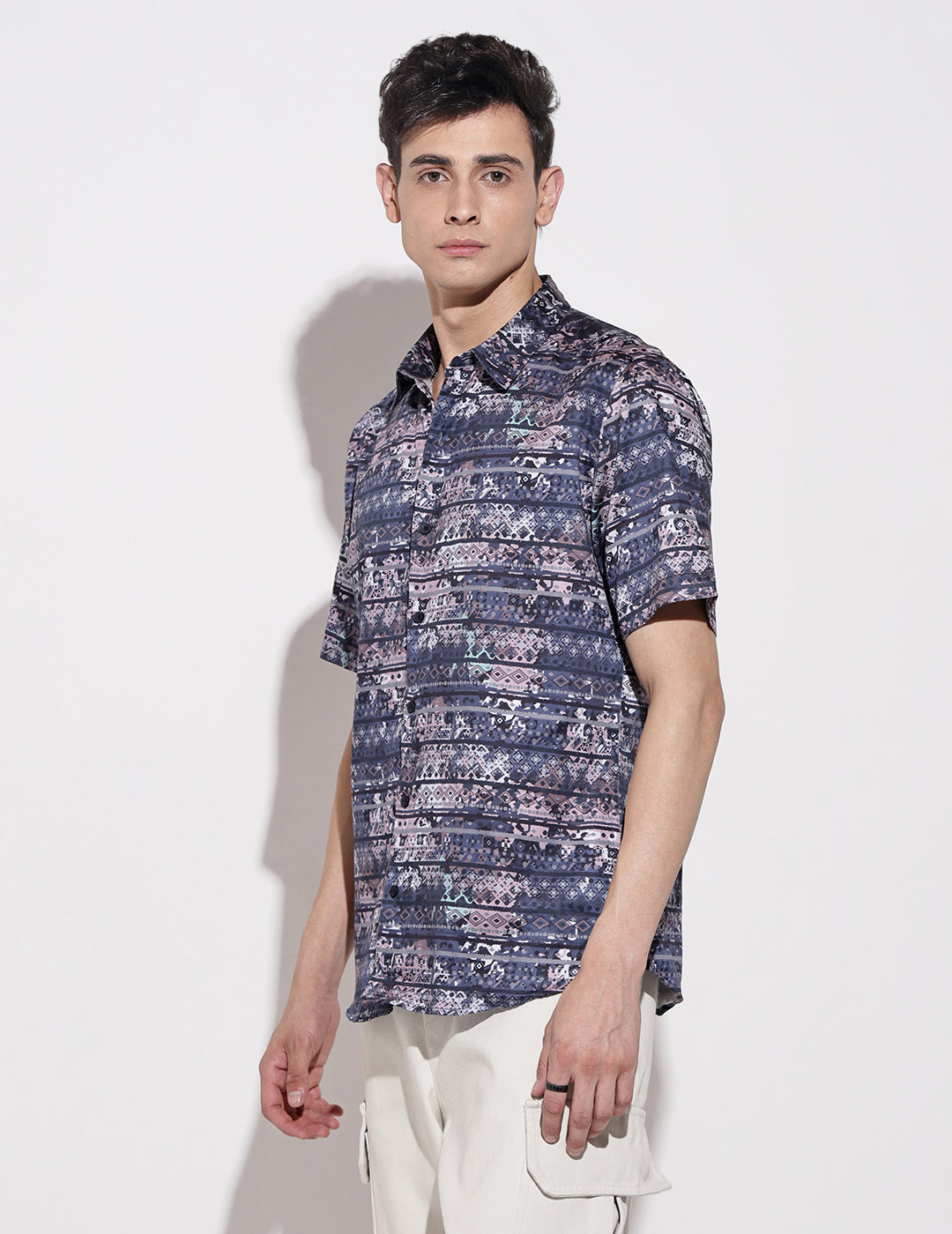 Men's Abstract Print Multi Half Sleeve Regular Fit Shirt