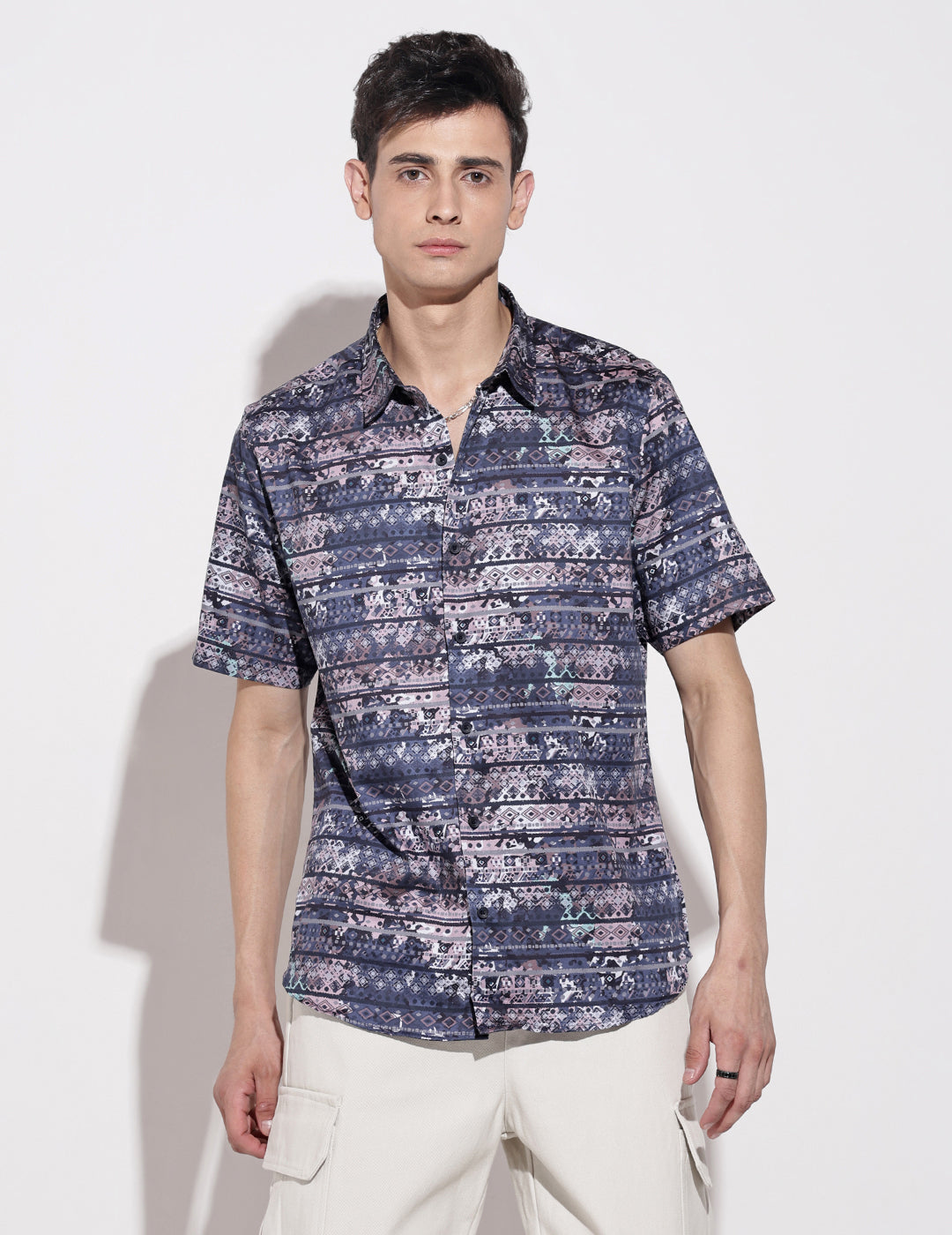 Men's Abstract Print Multi Half Sleeve Regular Fit Shirt