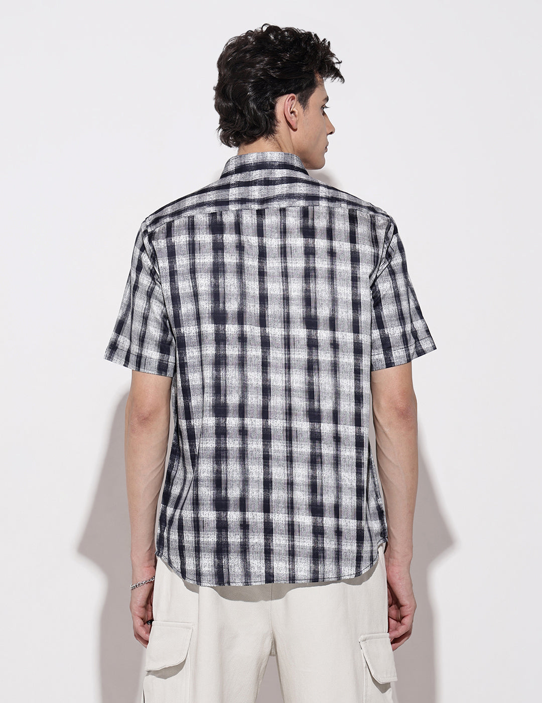 Men's Checked Navy Blue Half Sleeve Regular Fit Shirt