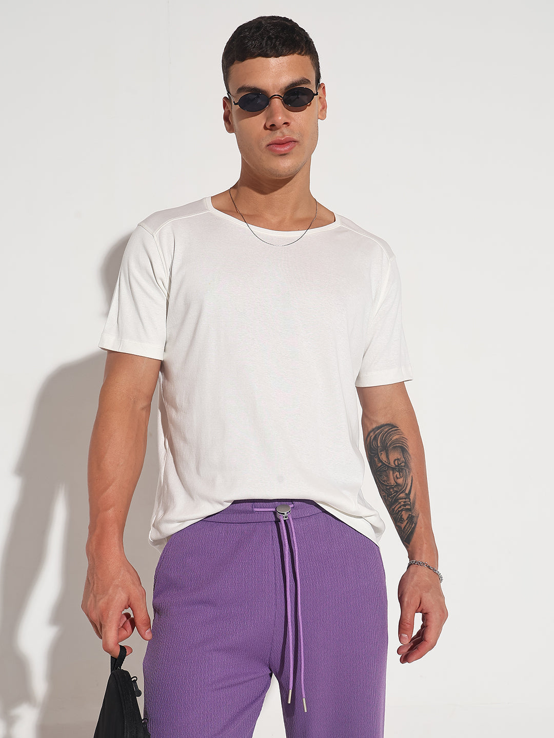 Men's White Round Neck Regular Fit T-Shirt