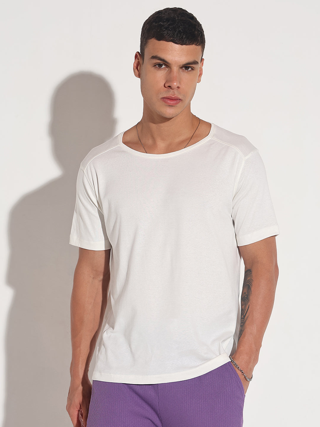 Men's White Round Neck Regular Fit T-Shirt