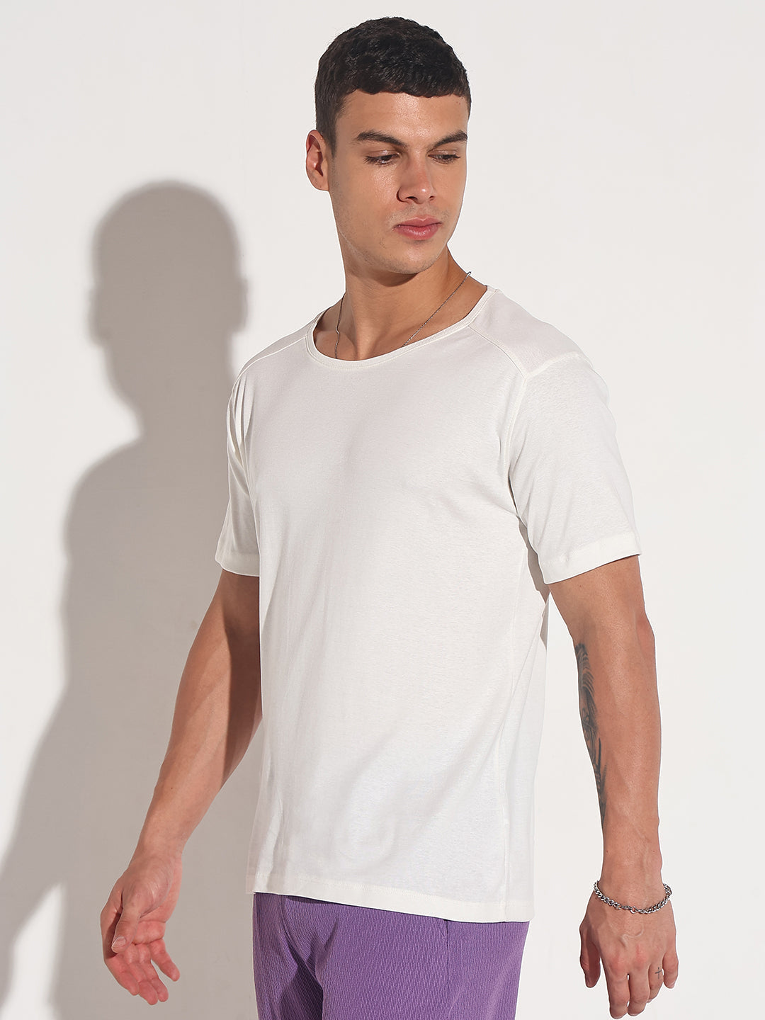 Men's White Round Neck Regular Fit T-Shirt