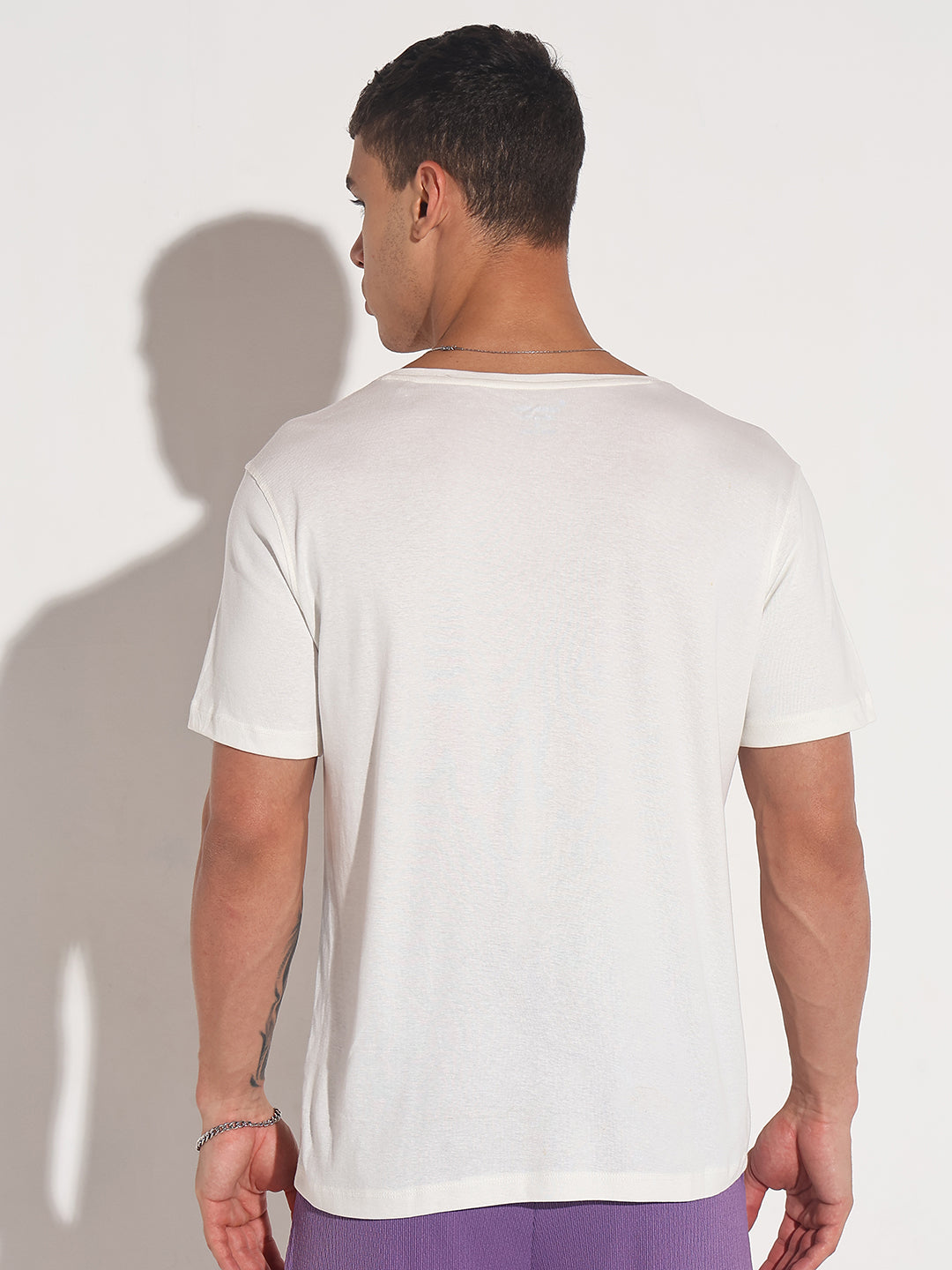 Men's White Round Neck Regular Fit T-Shirt