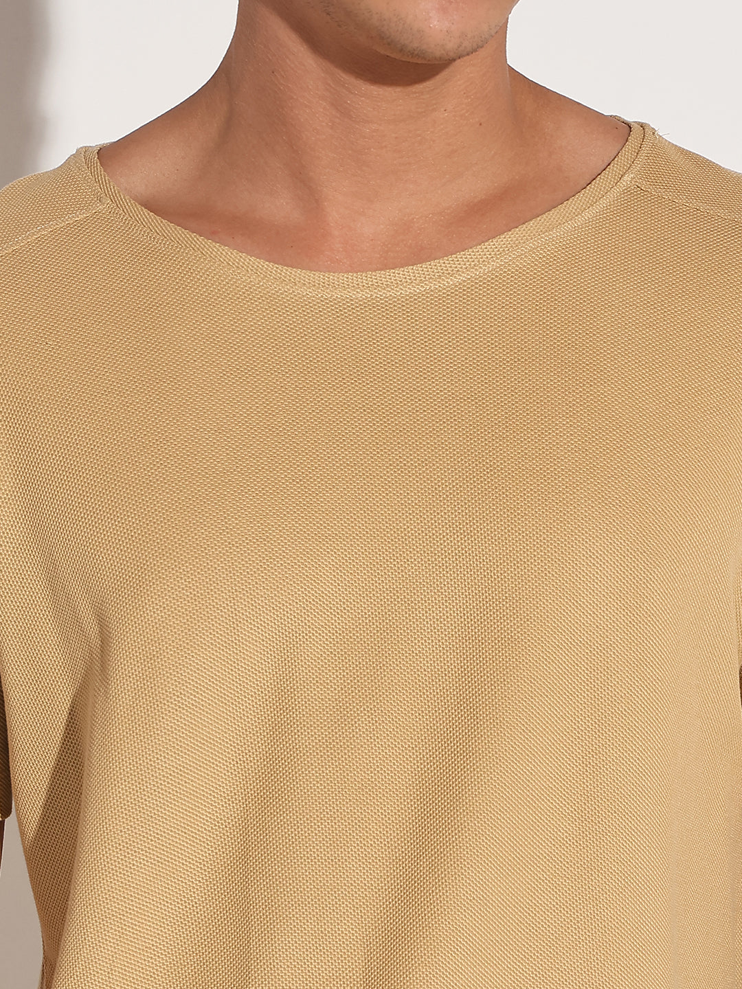 Men's Beige Round Neck Regular Fit T-Shirt