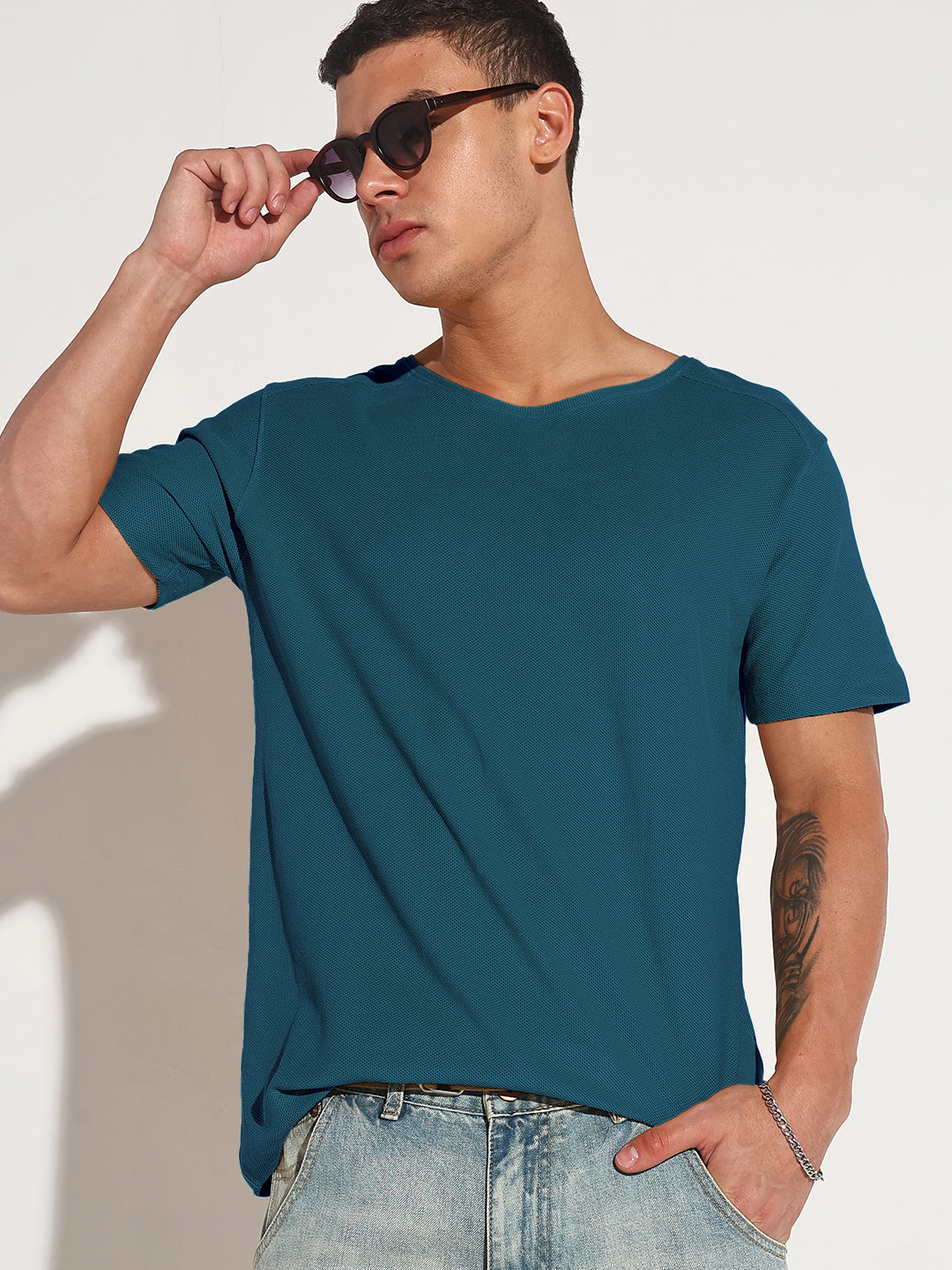 Men's Blue Round Neck Regular Fit T-Shirt