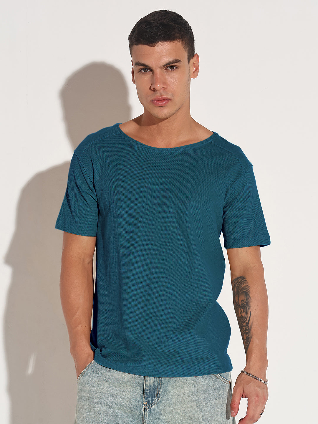Men's Blue Round Neck Regular Fit T-Shirt