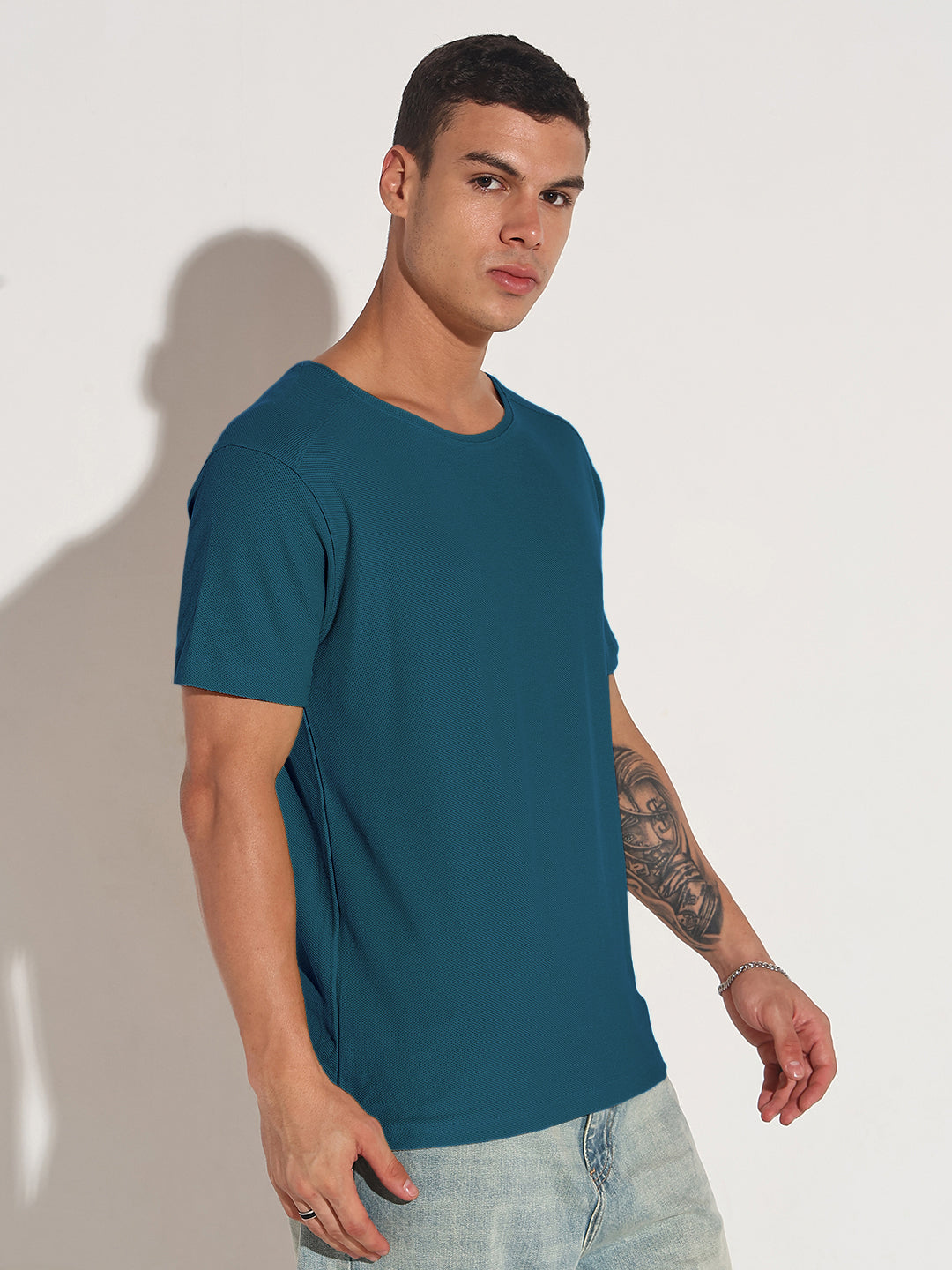 Men's Blue Round Neck Regular Fit T-Shirt