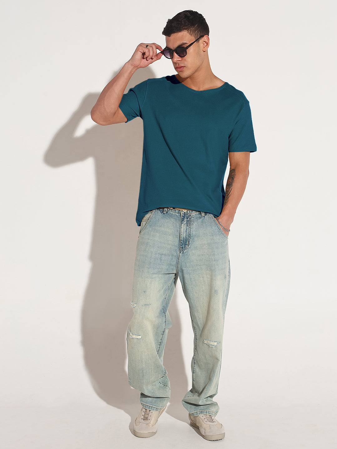 Men's Blue Round Neck Regular Fit T-Shirt