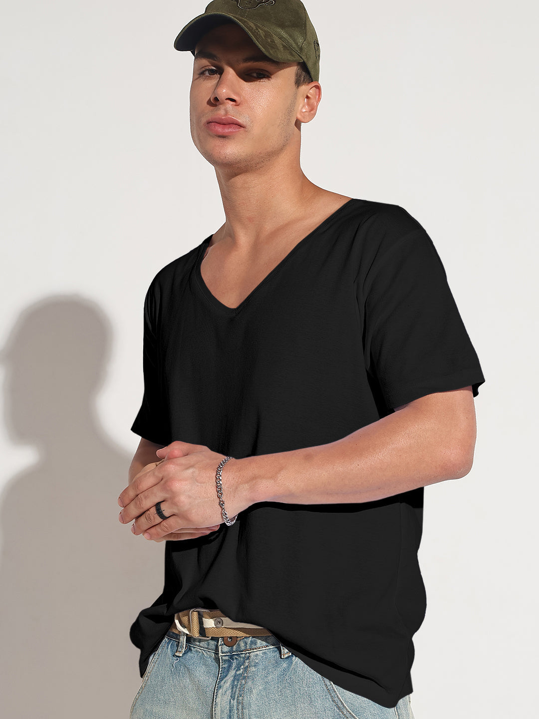 Men's Black V-Neck Regular Fit T-Shirt