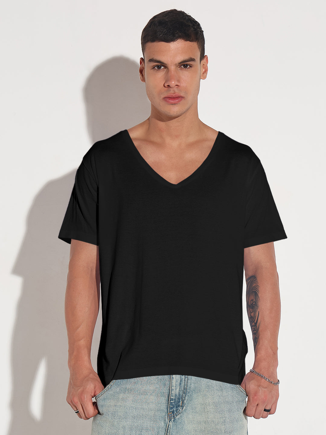 Men's Black V-Neck Regular Fit T-Shirt