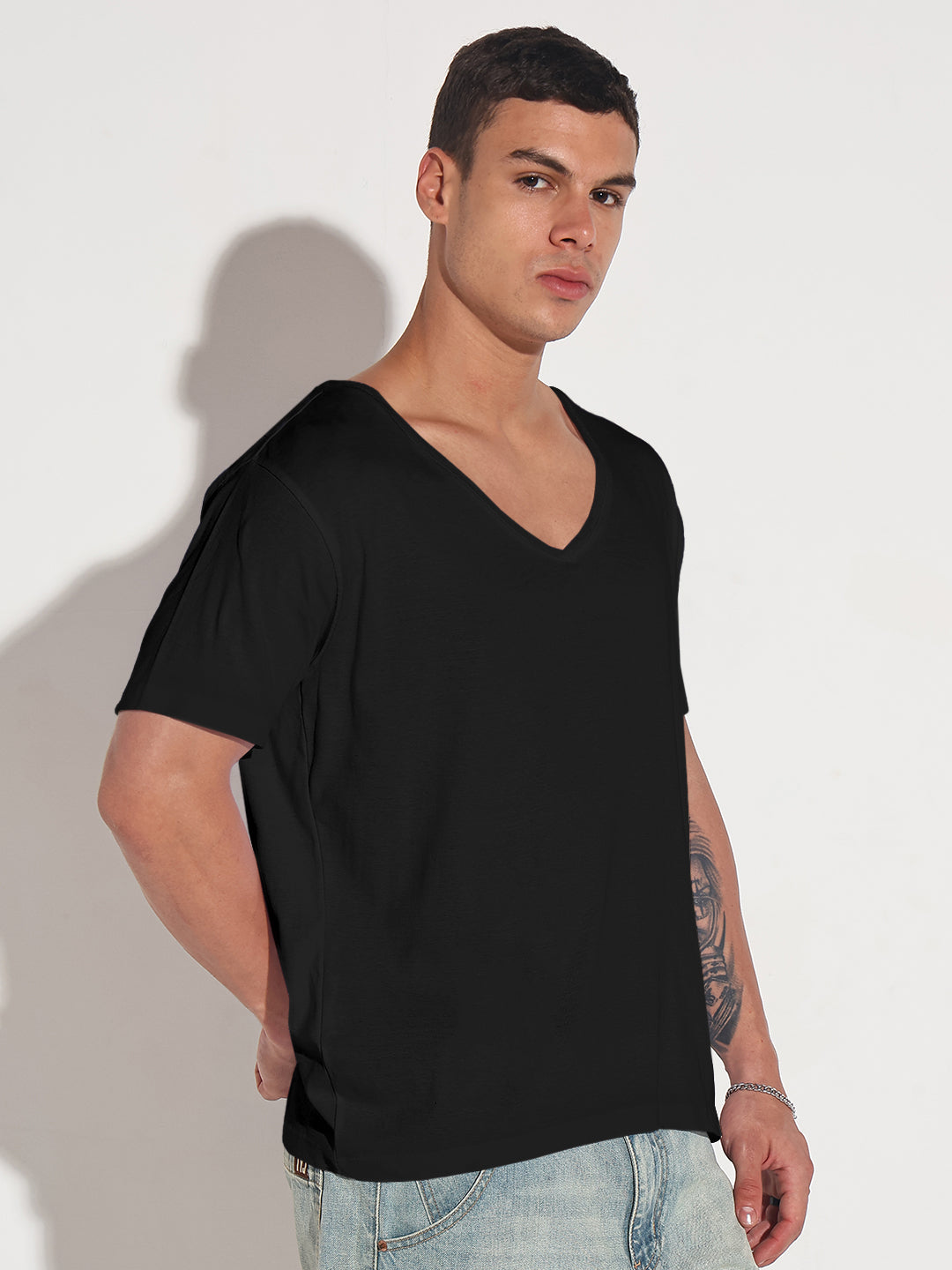 Men's Black V-Neck Regular Fit T-Shirt