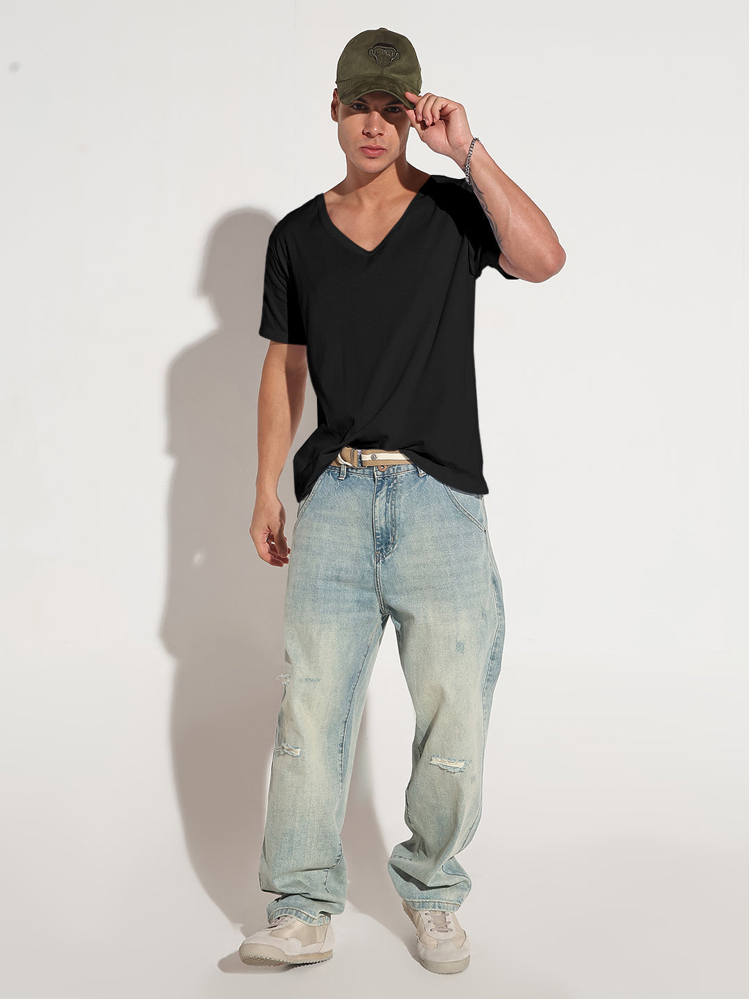 Men's Black V-Neck Regular Fit T-Shirt