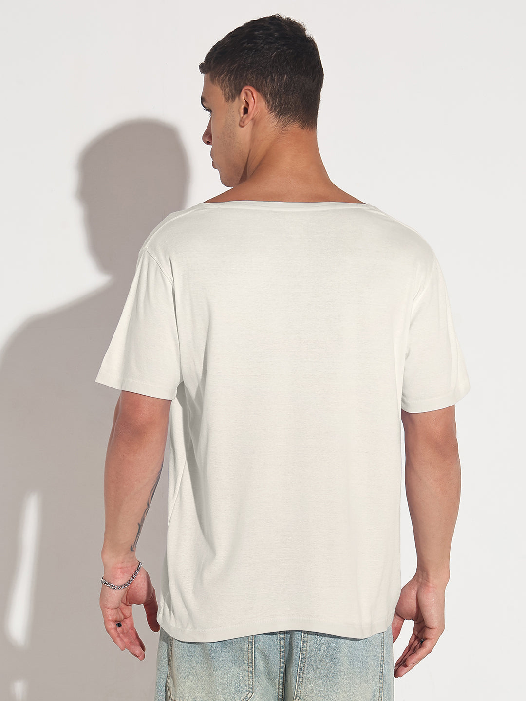 Men's Off White V-Neck Regular Fit T-Shirt