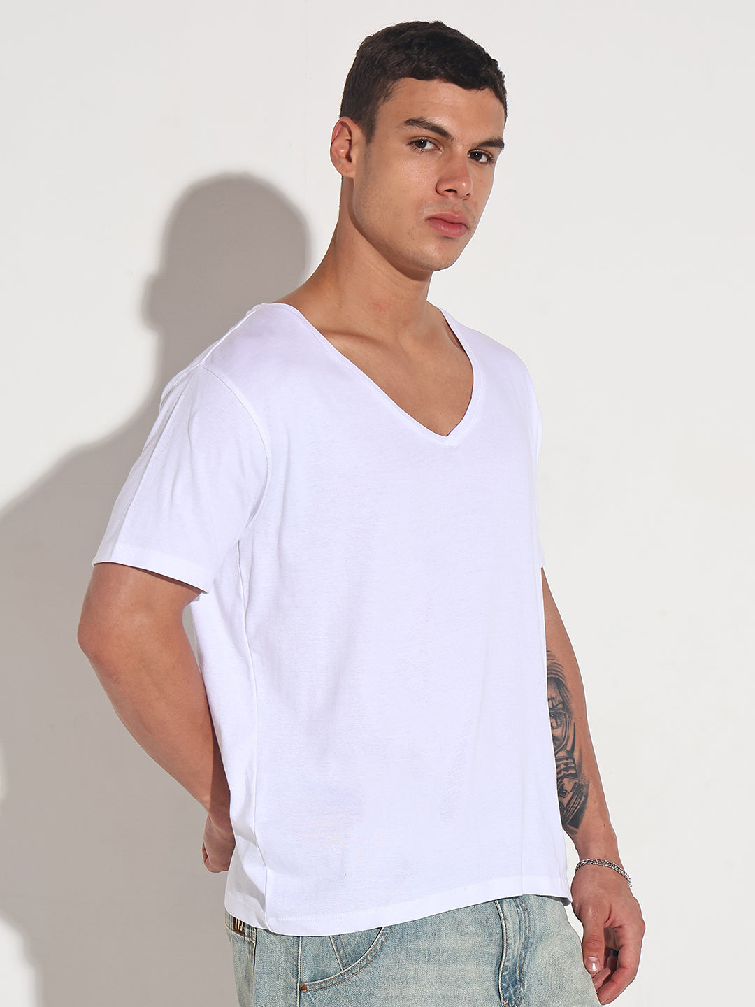 Men's White V-Neck Regular Fit T-Shirt