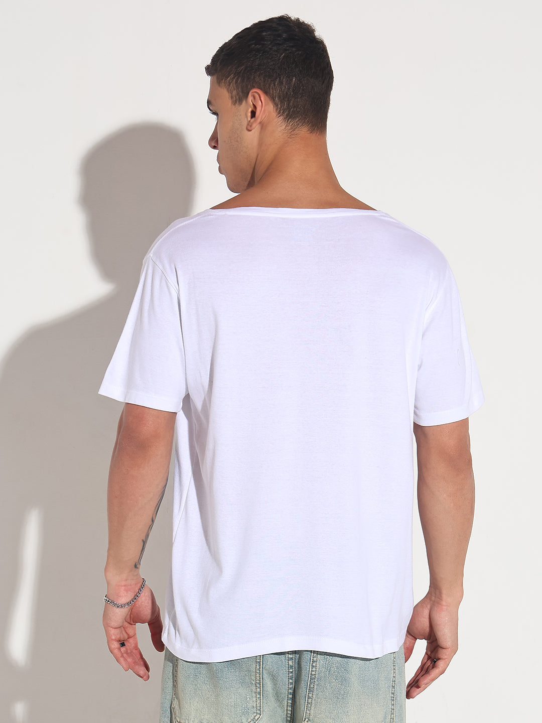 Men's White V-Neck Regular Fit T-Shirt