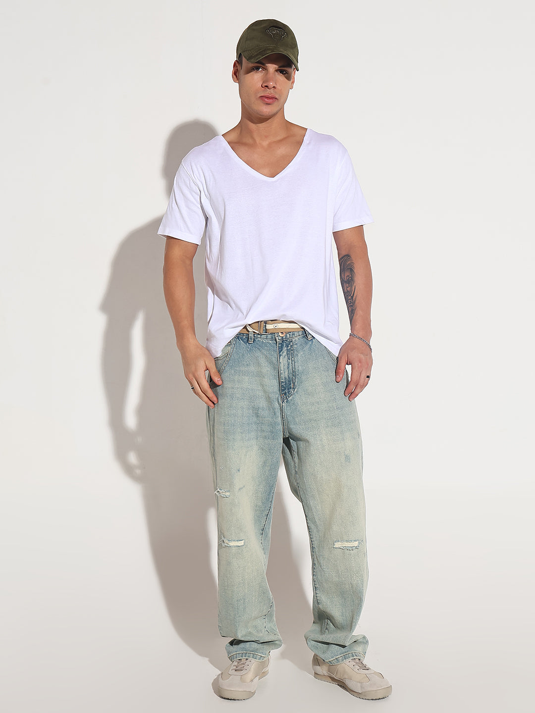 Men's White V-Neck Regular Fit T-Shirt