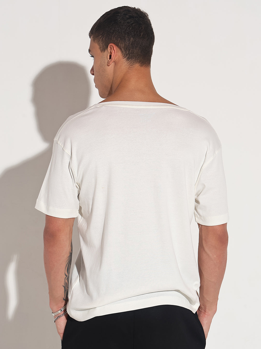 Men's White V-Neck Regular Fit T-Shirt