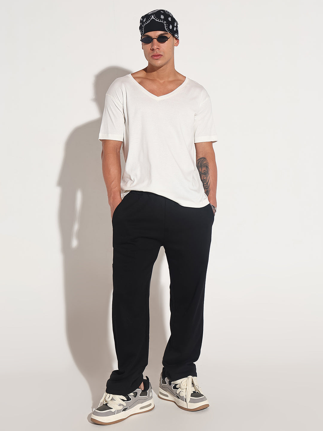 Men's White V-Neck Regular Fit T-Shirt