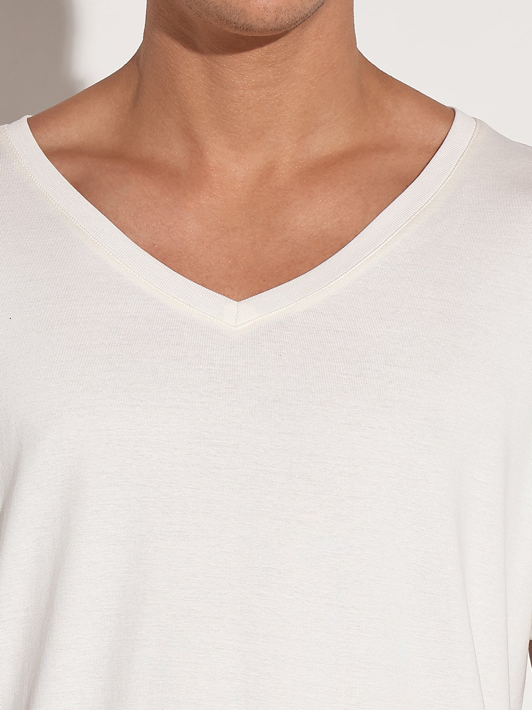 Men's White V-Neck Regular Fit T-Shirt