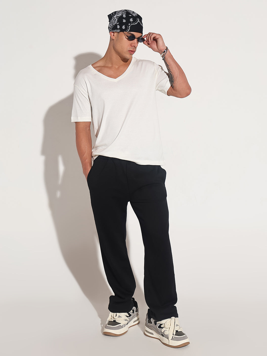 Men's White V-Neck Regular Fit T-Shirt