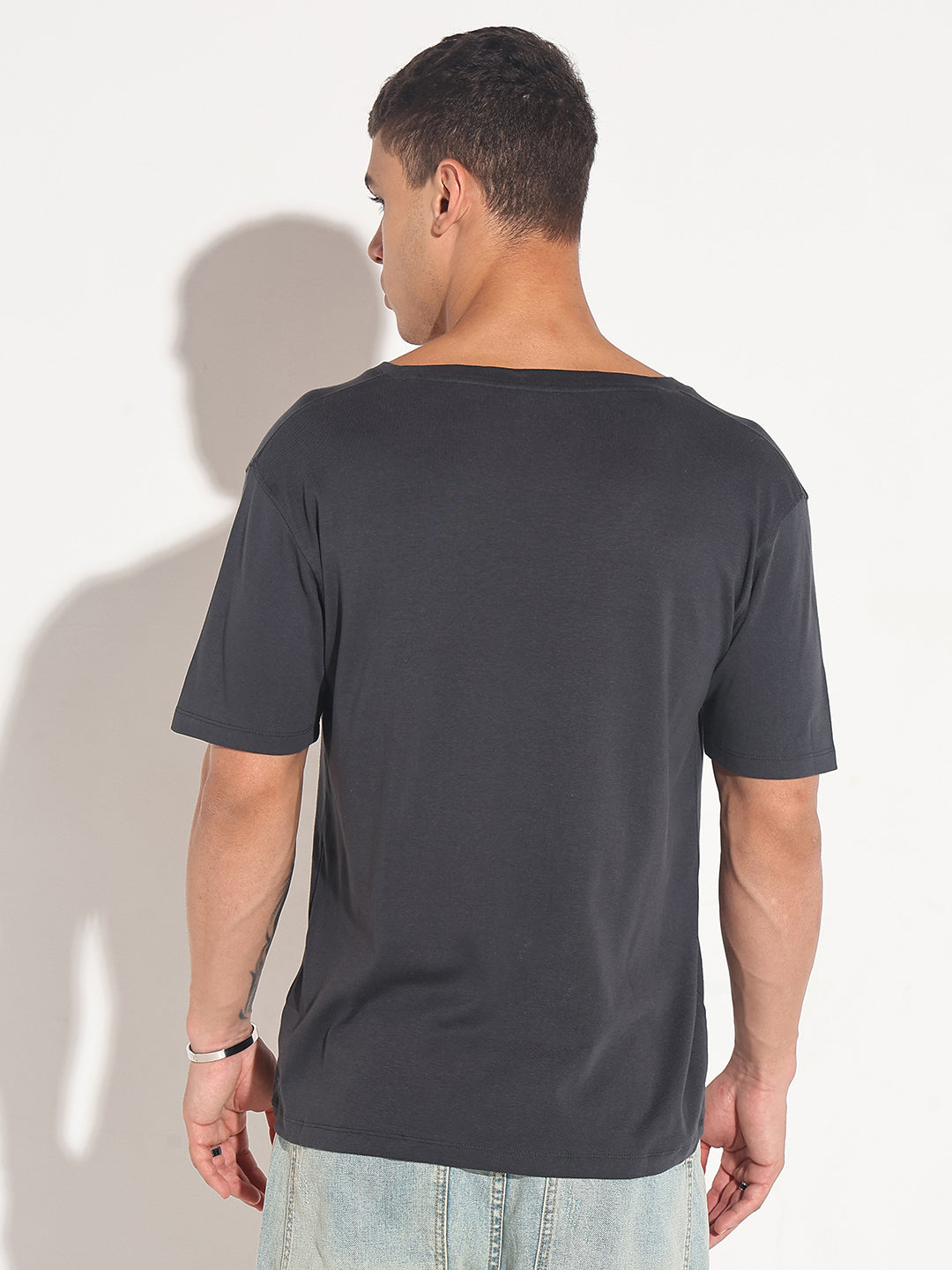 Men's Grey V-Neck Regular Fit T-Shirt