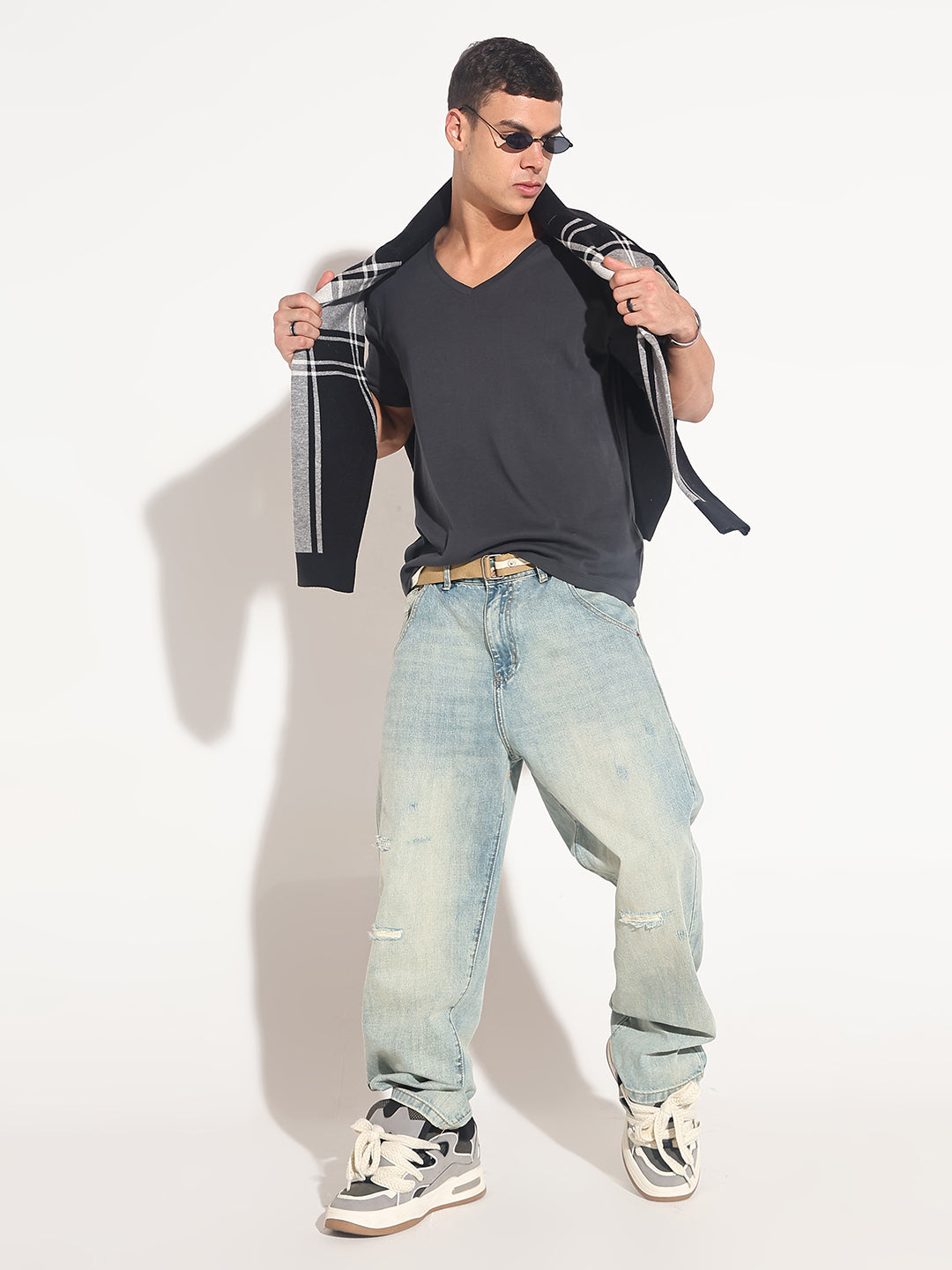 Men's Grey V-Neck Regular Fit T-Shirt