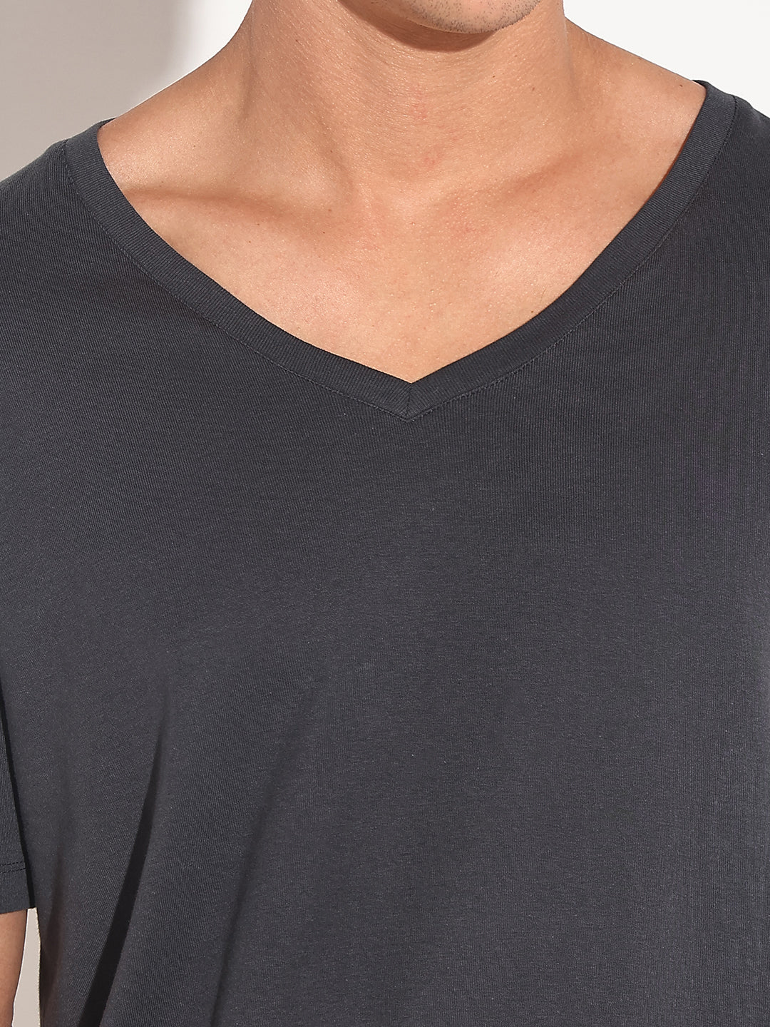 Men's Grey V-Neck Regular Fit T-Shirt