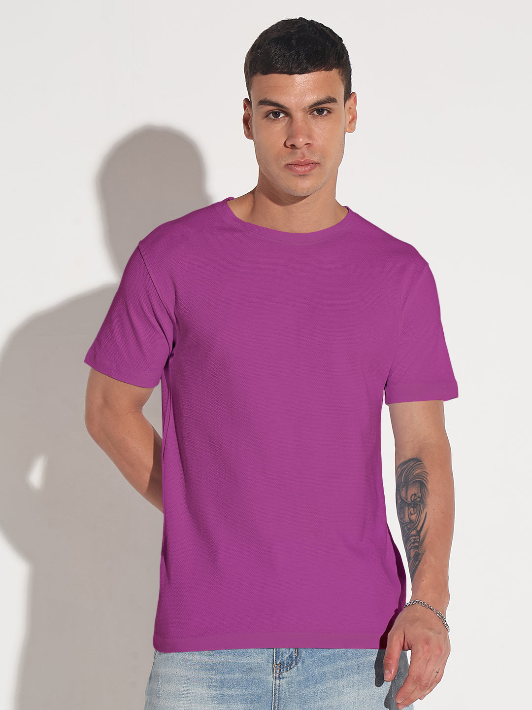 Men's Purple Round Neck Regular Fit T-Shirt