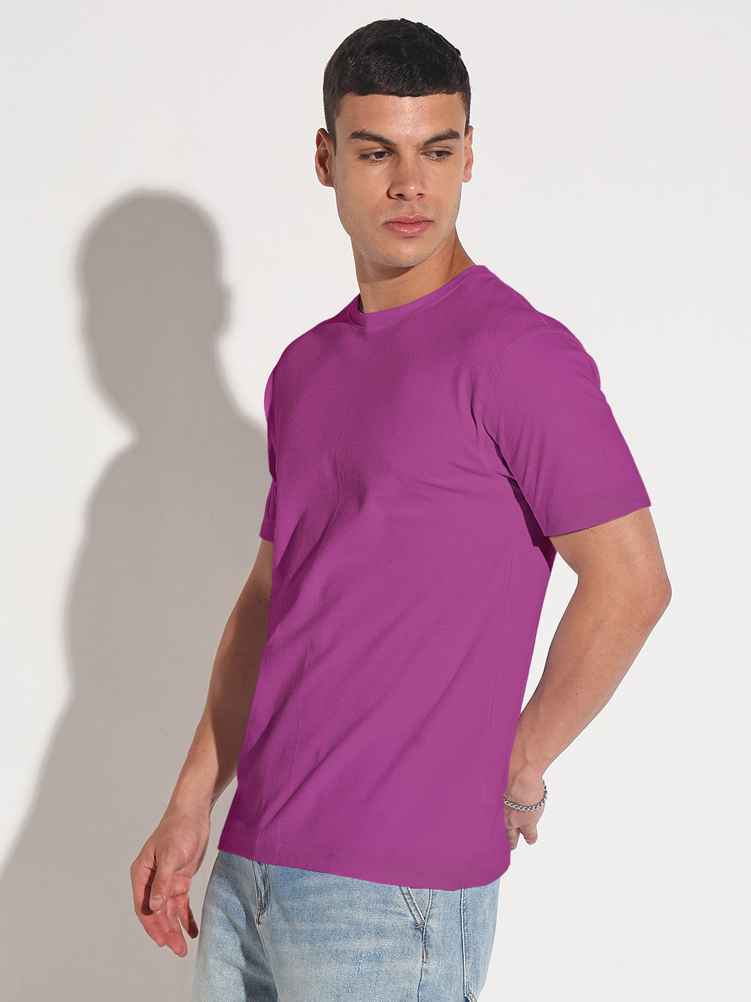Men's Purple Round Neck Regular Fit T-Shirt