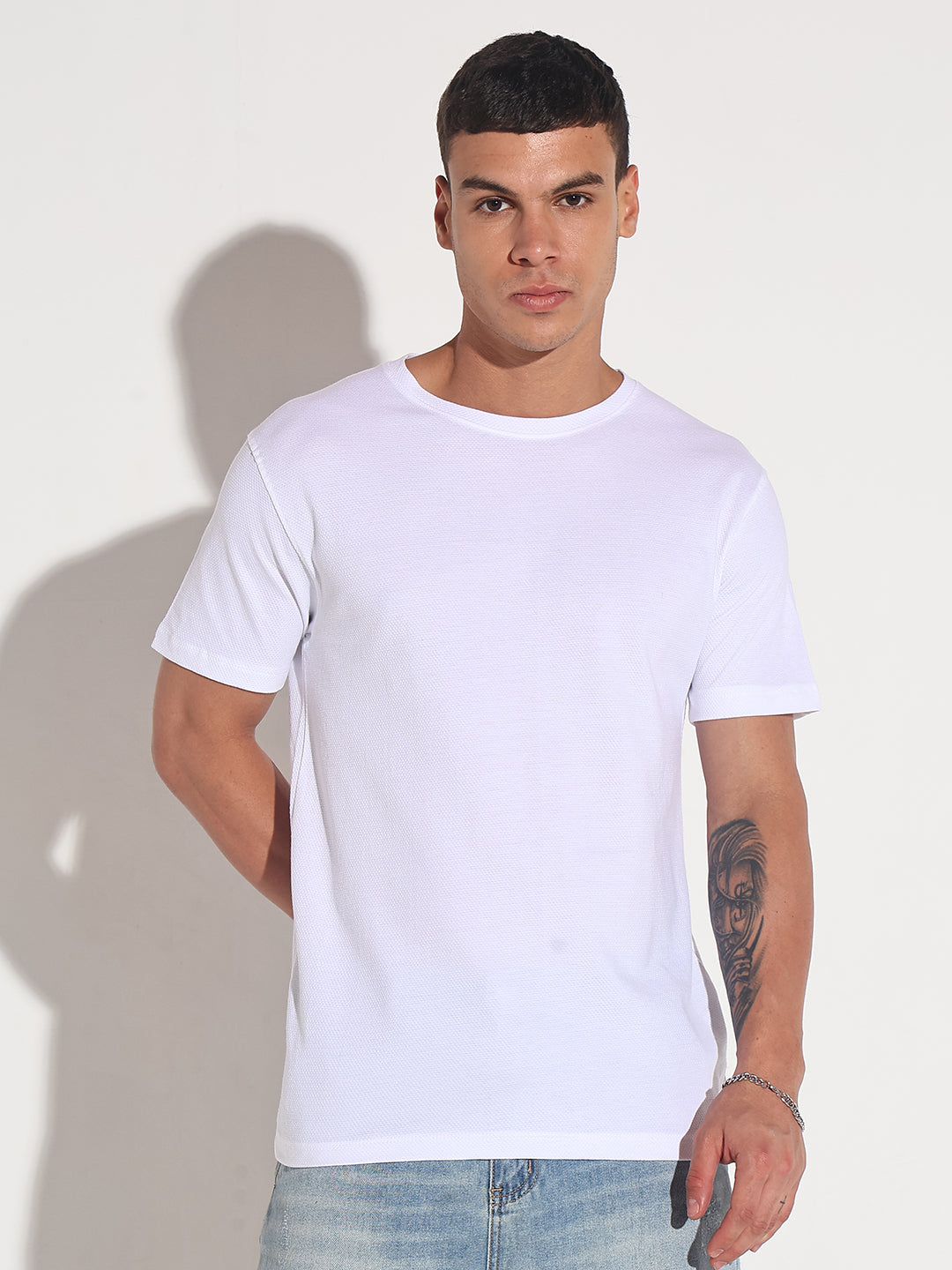 Men's White Round Neck Regular Fit T-Shirt