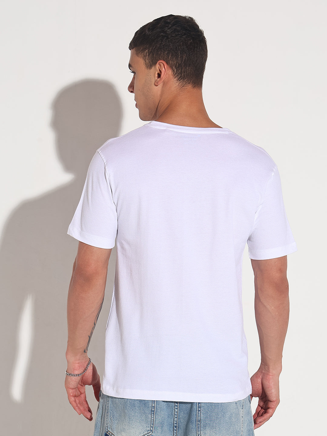Men's White Round Neck Regular Fit T-Shirt
