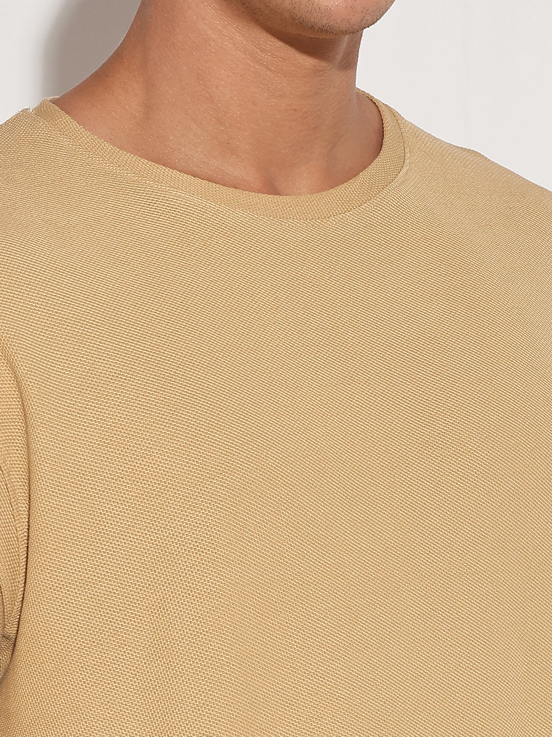 Men's Beige Round Neck Regular Fit T-Shirt