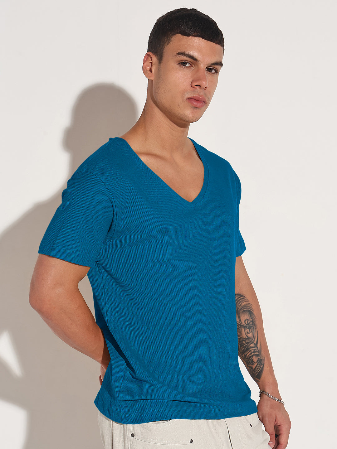 Men's Blue V-Neck Regular Fit T-Shirt