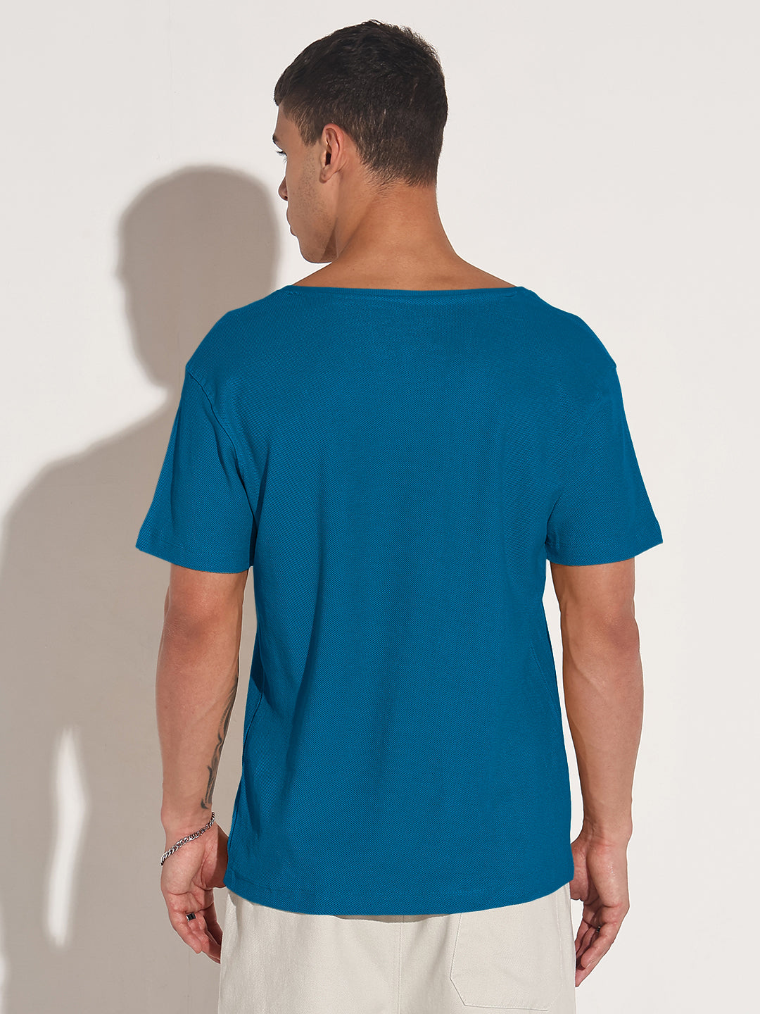 Men's Blue V-Neck Regular Fit T-Shirt