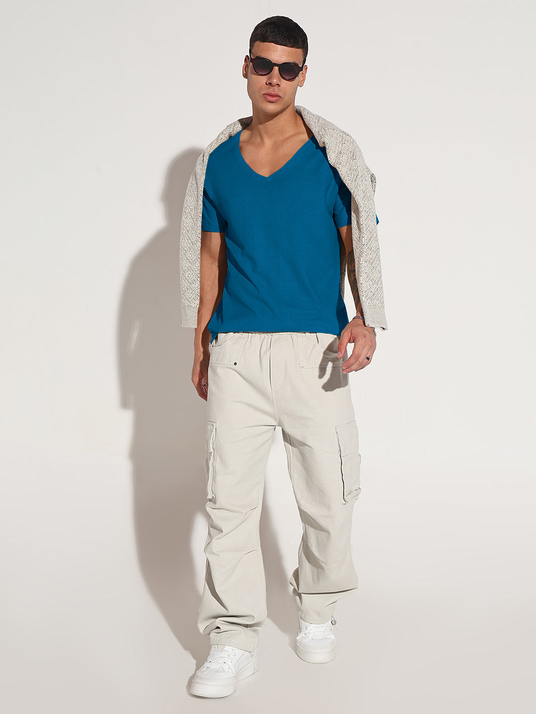 Men's Blue V-Neck Regular Fit T-Shirt