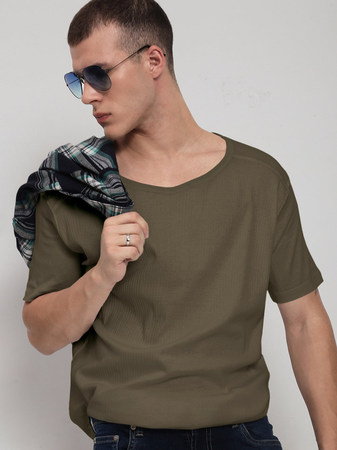 Men's Olive Round Neck Regular Fit T-Shirt