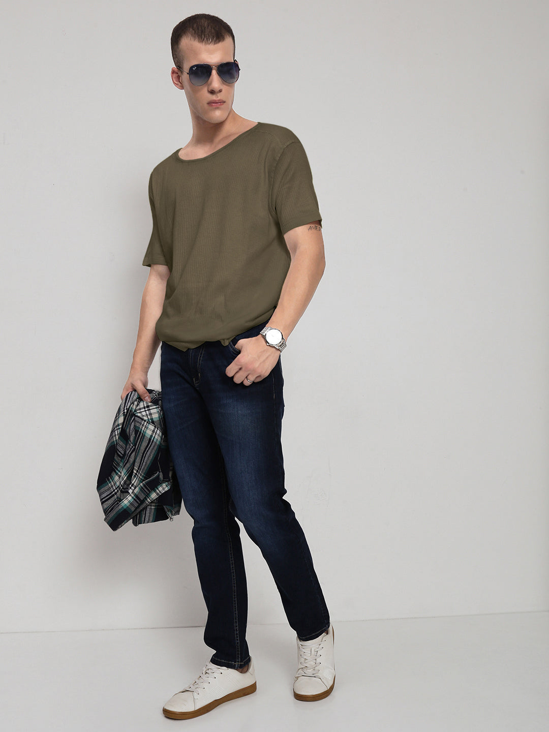 Men's Olive Round Neck Regular Fit T-Shirt